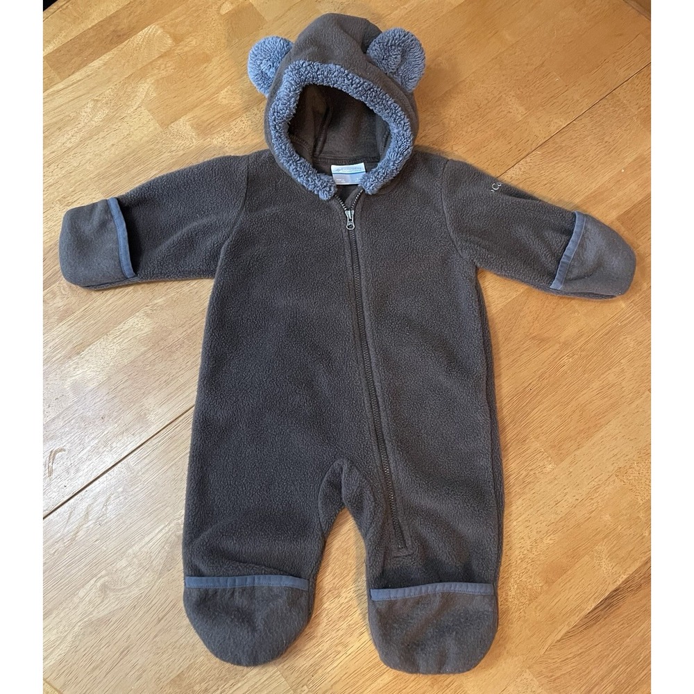 Columbia Brown Tiny Bear Fleece Bunting Winter Suit Unisex, Size 3-6 Months, EUC